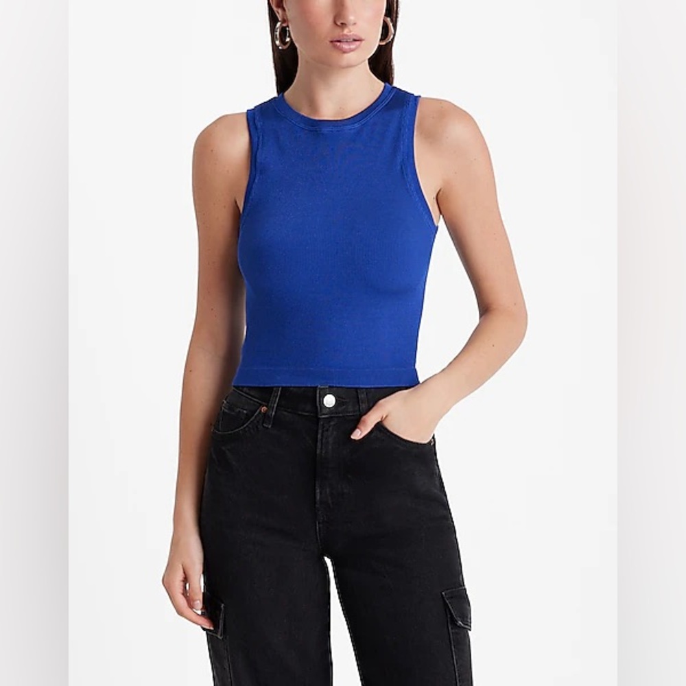 Express Body Contour Ribbed Sleeveless Tank Sweater in Royal Blue Medium